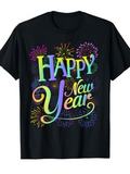 Men's T-Shirt Happy New Year Vibrant Firework Bursts In Festive Colorful Night Sky Celebration