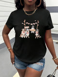 Women's T-Shirt Playful Dogs On Wooden Swing Surrounded By Hanging Hearts And Sweet Companions