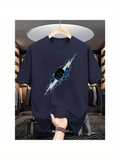 Men's T-Shirt Electric Blue Lightning With Shattered Glass And Power Fist
