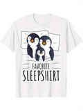 Men's T-Shirt Favorite Sleepshirt Penguins Cuddling On Pillows With Sweet Family Bond