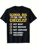 Men's T-Shirt School Bus Pre Trip Checklist With Yellow Cartoon Bus And Large Check Symbols
