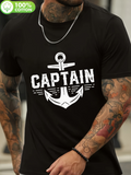 Men's T-Shirt Distressed Lettering Over Nautical Anchor Symbol Captain