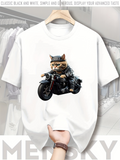 Men's T-Shirt Biker Attitude With Sunglasses Leather Jacket On Motorcycle Cat