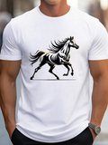 Men's T-Shirt Dynamic Energetic Black Line Work Illustration Of Running Horse