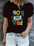 Women's T-Shirt Nostalgic Neon Lightning With Cassette Tape Surrounded By Colorful Doodles Cassette