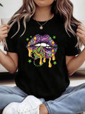 Women's T-Shirt Colorful Dripping Paint With Stars Fleur De Lis Lips