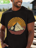 Men's T-Shirt Golden Sunset Rays With Ancient Stone Pyramids Under Old Red Sky Pyramid