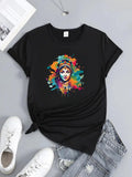 Women's T-Shirt Colorful Abstract Paint With Artistic Woman Portrait Face