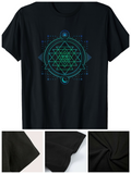 Men's T-Shirt Sacred Geometric Mandala Design With Celestial Symbols On Black Fabric Shirt