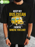 Men's T-Shirt Keep My Bus Clean Bright Yellow Cartoon School Bus Graphic T Shirt