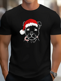 Men's T-Shirt Festive Red Hat With Candy Cane Happy Dog