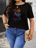 Women's T-Shirt Faith Hope Love Vibrant Butterflies Floating On A Black T Shirt
