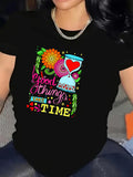 Women's T-Shirt Good Things Colorful Flowers With Vibrant Hourglass Surrounded By Patterns Time