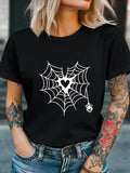 Women's T-Shirt Heart Shaped Web With Hanging Cute Cartoon Spider
