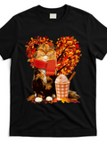 Men's T-Shirt Cozy Autumn Foliage With Pumpkins And Latte Beside A Fluffy Cat