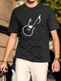 Men's T-Shirt Minimalist Line Art Silhouette Guitar Shape Design Black Guitar