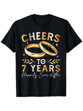 Men's T-Shirt Cheers To Seven Years With Shimmering Gold Wedding Ring Graphic