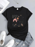 Women's T-Shirt Boo Cute Rainbow With Spooky Pumpkins Moon Bats And Stars Tee