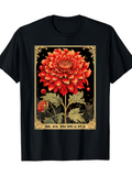 Men's T-Shirt Vintage Botanical Illustration Of Blooming Red Dahlia Flower