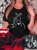 Women's T-Shirt Flowing White Lines Forming A Graceful Majestic Horse Portrait