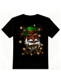 Men's T-Shirt Happy New Year With Festive Fireworks And Smiling Santa Claus