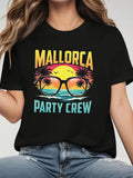 Women's T-Shirt Mallorca Party Crew Sunset With Palm Trees Reflected In Sunglasses Beach
