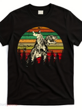 Men's T-Shirt Retro Sunset With Man Riding Ferocious Dinosaur