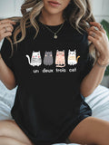 Women's T-Shirt Un Deux Trois Cat Cartoon Kitties With Playful Expressions Sitting Cat