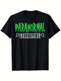 Men's T-Shirt Paranormal Investigator Glow Green Letters With Magnifying Glass Motif T Shirt