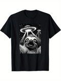 Men's T-Shirt Beaming UFO Lights Shining Down Among Cosmic Stars Sloth