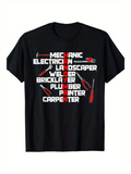 Men's T-Shirt Various Hand Tools With Bold White Lettering Mechanic Carpenter Plumber