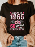 Women's T-Shirt Made In 1965 Floral Accents With Decorative Text And Blossoms T Shirt