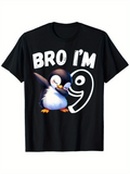 Men's T-Shirt Bro Im 9 Dancing Penguin With Winking Face Celebrating Birthday Penguin