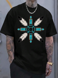 Men's T-Shirt Native Style Feathers And Turquoise Patterns Radiating From Center
