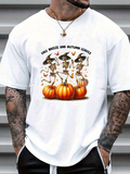 Men's T-Shirt Fall Breeze And Autumn Leaves Dancing Skeletons With Autumn Pumpkins Scattered Leaves