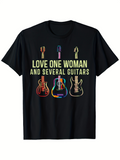 Men's T-Shirt Love One Woman And Several Guitars Colorful Neon Strings Under Bright Lights Guitar