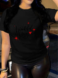 Women's T-Shirt Beautiful Day Shimmering Red Stars With Love Heart Motif