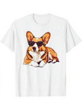 Men's T-Shirt Cool Relaxed Puppy Dog Wearing Stylish Sunglasses Under Soft Light Corgi