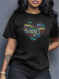 Women's T-Shirt Colorful Words Of Empathy And Respect In A Heart Kindness