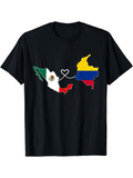 Men's T-Shirt Colorful Map Outline With Intertwined Heart Between Two Countries