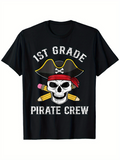 Men's T-Shirt 1st Grade Pirate Crew Skull With Pirate Hat Pencils And Bandana Design