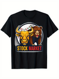 Men's T-Shirt Stock Market Bull With Financial Chart Behind Angry Bear