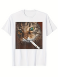 Men's T-Shirt Chill Attitude Tabby Cat With Cigarette Close Up Art Cat