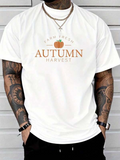 Men's T-Shirt Farm Fresh Autumn Harvest Pumpkin Surrounded By Delicate Script Lettering