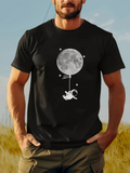 Men's T-Shirt Astronaut Floating Under Detailed Full Moon Night Sky