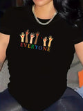 Women's T-Shirt Everyone Raised Hands In Vibrant Colors With Diverse Skin Tones