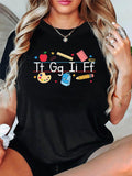 Women's T-Shirt Colorful School Supplies With Apple Ruler And Brush Scattered Classroom Letters