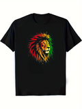 Men's T-Shirt Radiant Red And Green Colors Shining Through Wild Majestic Lion