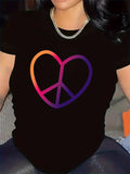 Women's T-Shirt Gradient Heart Shaped Peace Symbol Gleaming On Black T Shirt