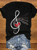 Women's T-Shirt Bold Metallic Treble Clef With Heart And Musical Notes